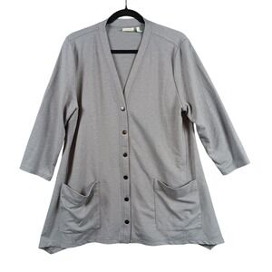 LOGO Lori Goldstein Gray Button Front Jersey Knit‎ Cardigan Size L